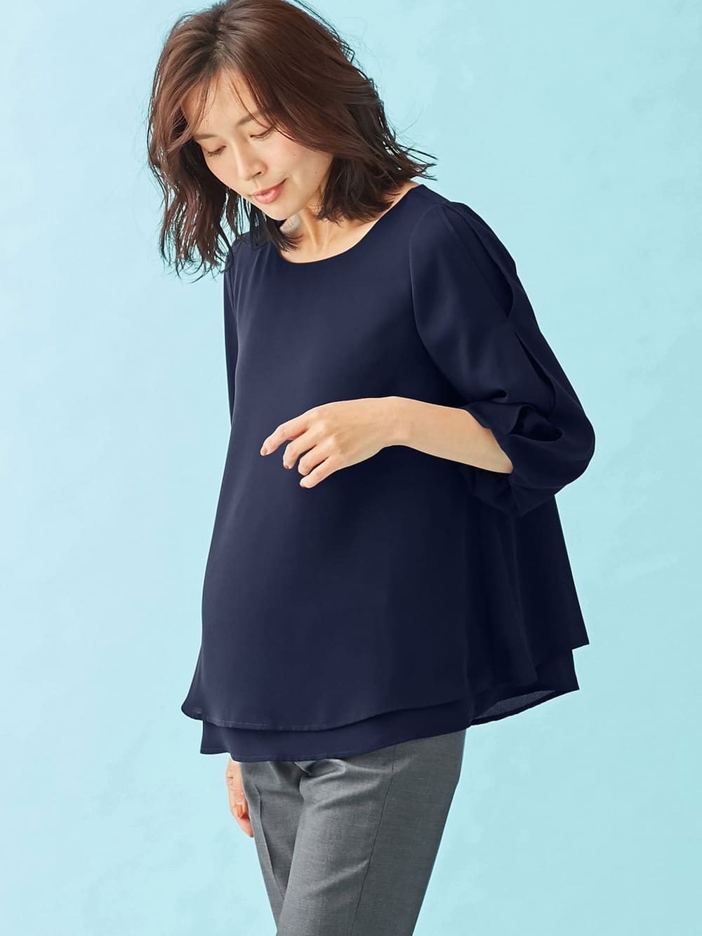 マタニティ トップス|レイヤードトップス　マタニティ・授乳服【出産後も長く使える】